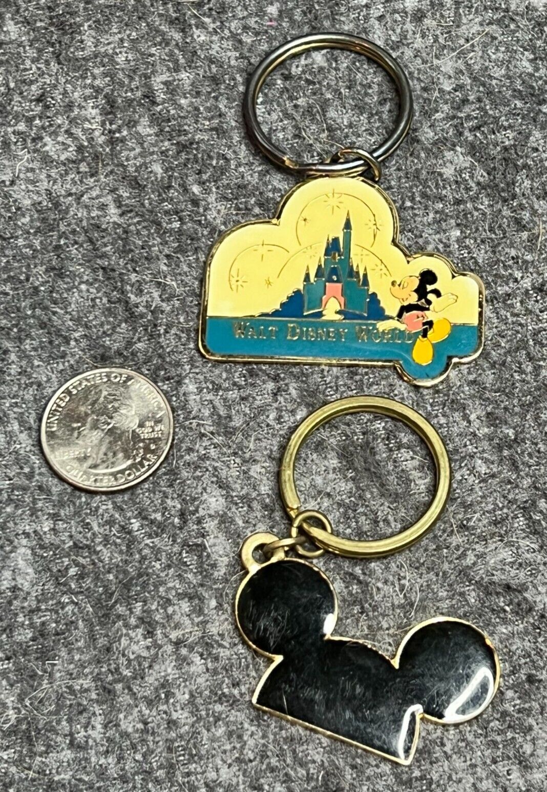 Vintage Walt Disney World Mickey Castle Plus Classic Mickey Ears Keychains