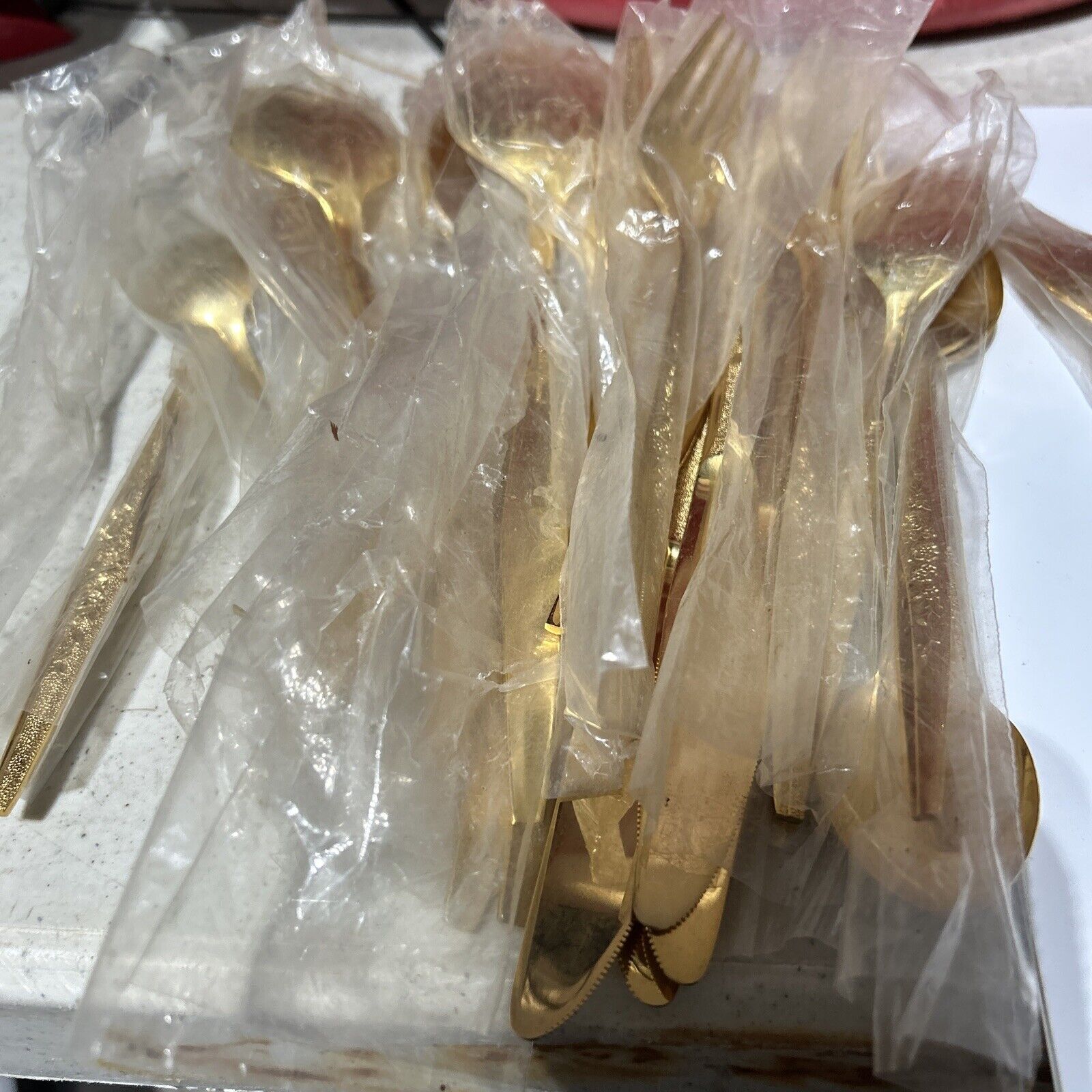 Lot of 30 Pieces of GOLDEN BOUQUET Gold-Plated Color Flatware Forks Spoons Etc.