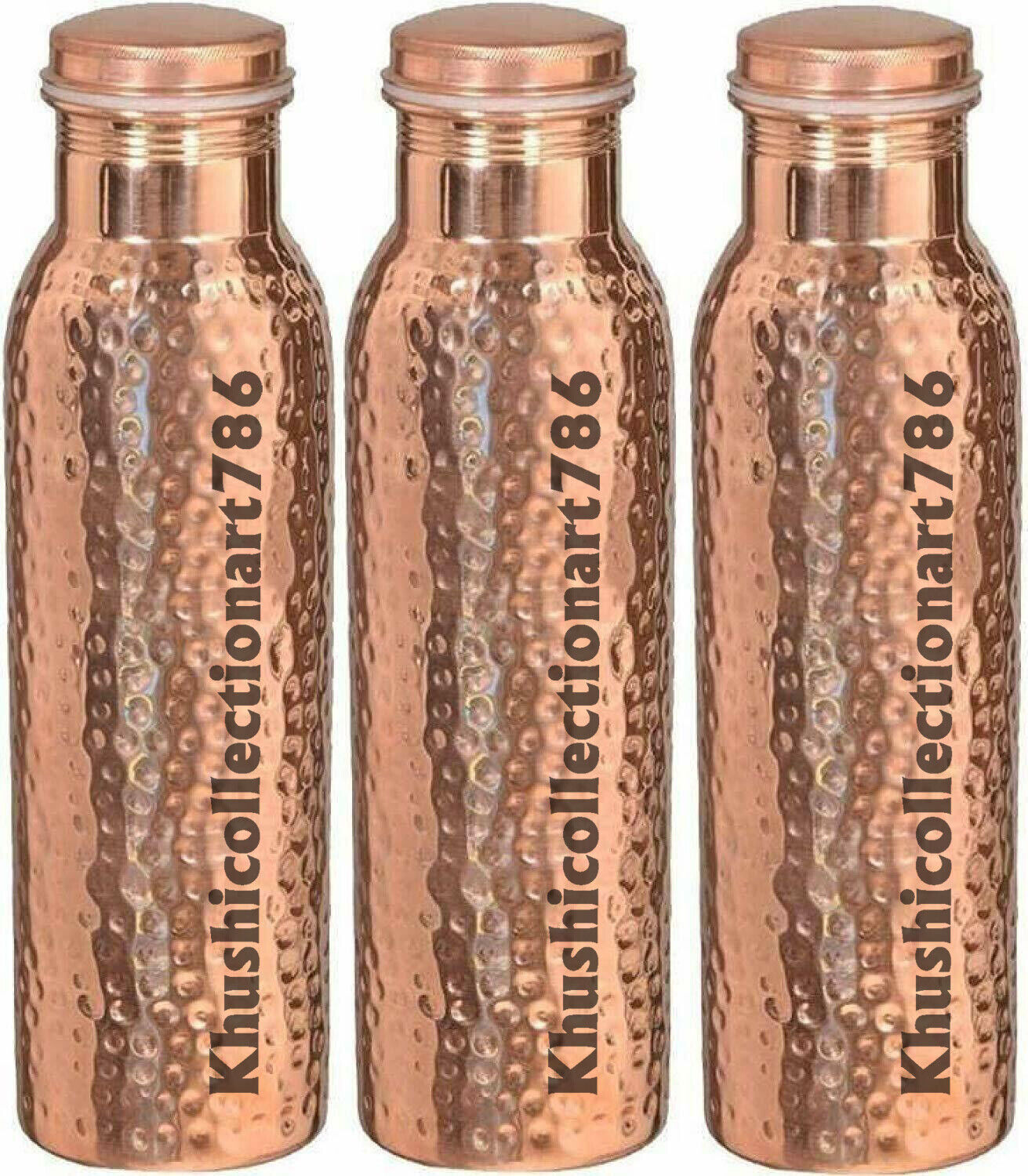 Beautiful Hammered Copper Water Bottle Ayurvedic Health Benefit 1000ML Set Of 3
