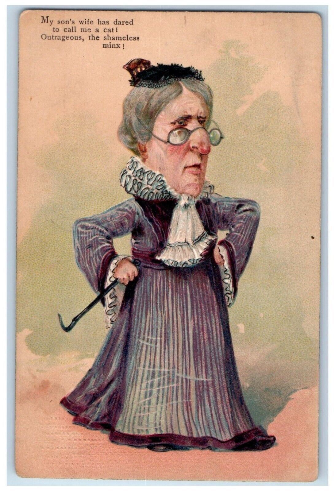 c1910\'s Angry Mother In Law Glasses Embossed Little Falls New York NY Postcard
