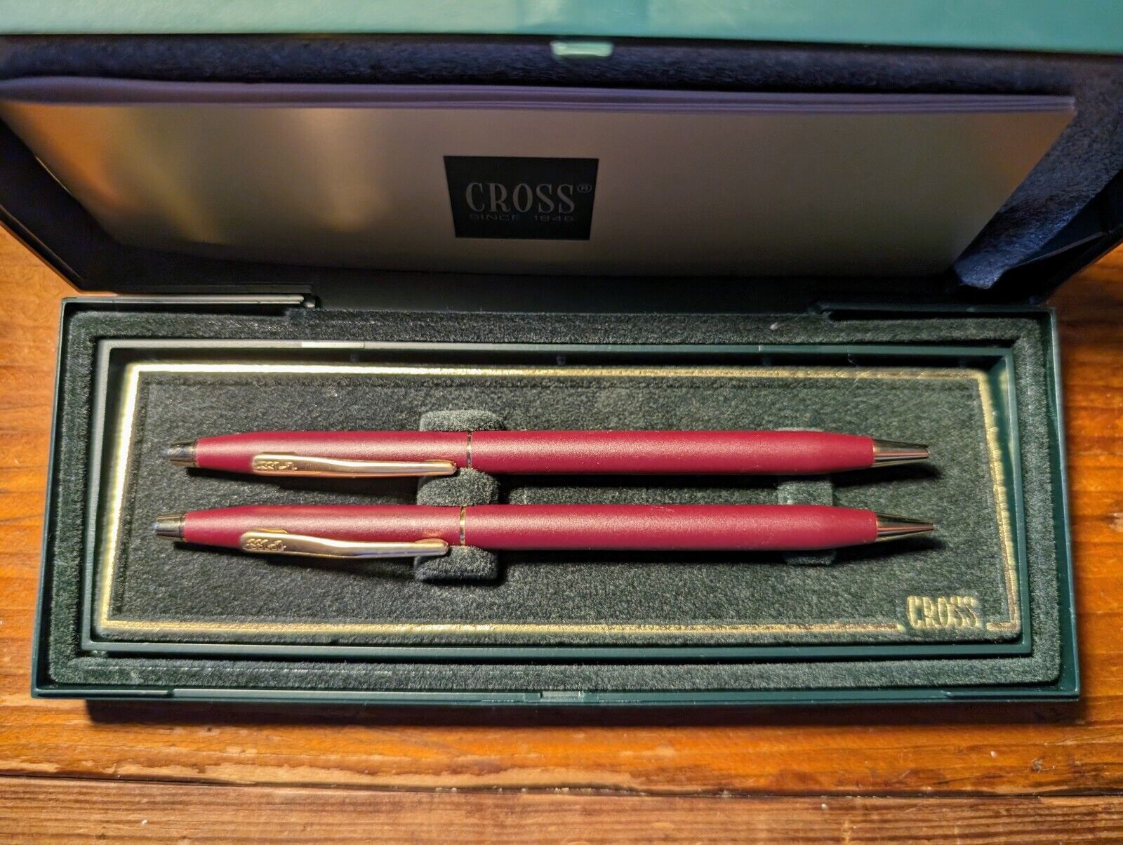 Vintage Cross Burgundy w/ Gold trim Pen & Pencil Set NOS w/ Box - SHIPS FREE