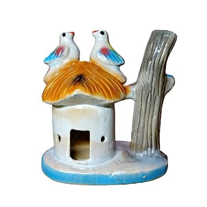 Ceramic Pair Of Bird On House With Tree Figurine For Home & Office Decor 12 cm