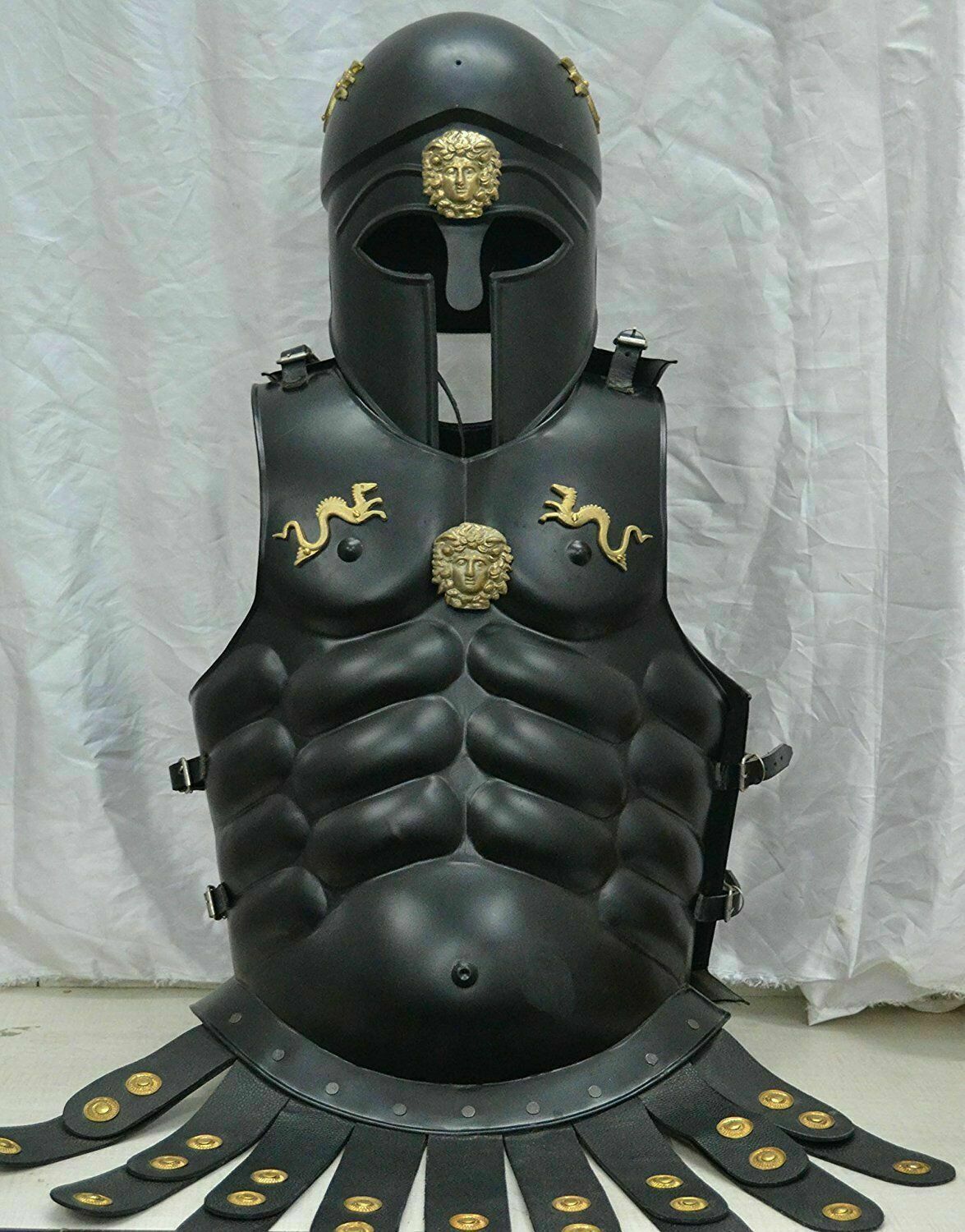 MUSCLE ARMOUR CUIRASS JACKET & TROY HELMET medieval knight armor costume STYLE