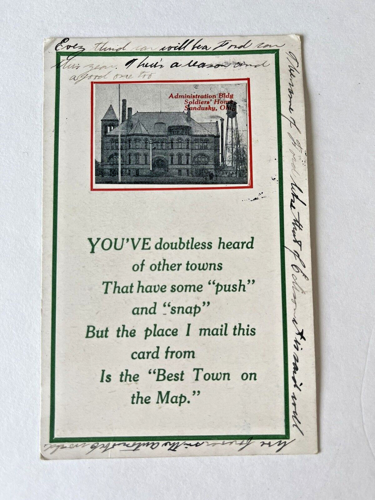 1912 Antique Vintage SOUVENIR Postcard SANDUSKY Ohio Adm Building Soldiers Home