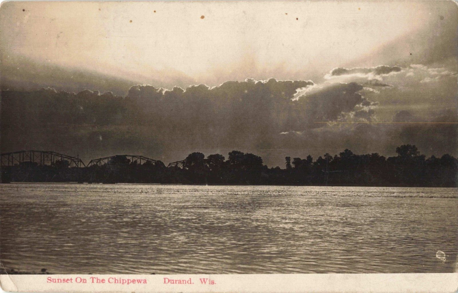 Durand Wisconsin Sunset on the Chippewa River RPPC c1940 Postcard Vintage 351