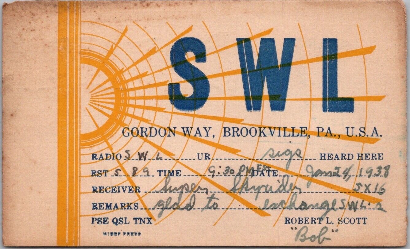 BROOKVILLE, Pennsylvania Postcard QSL Ham Radio Card \