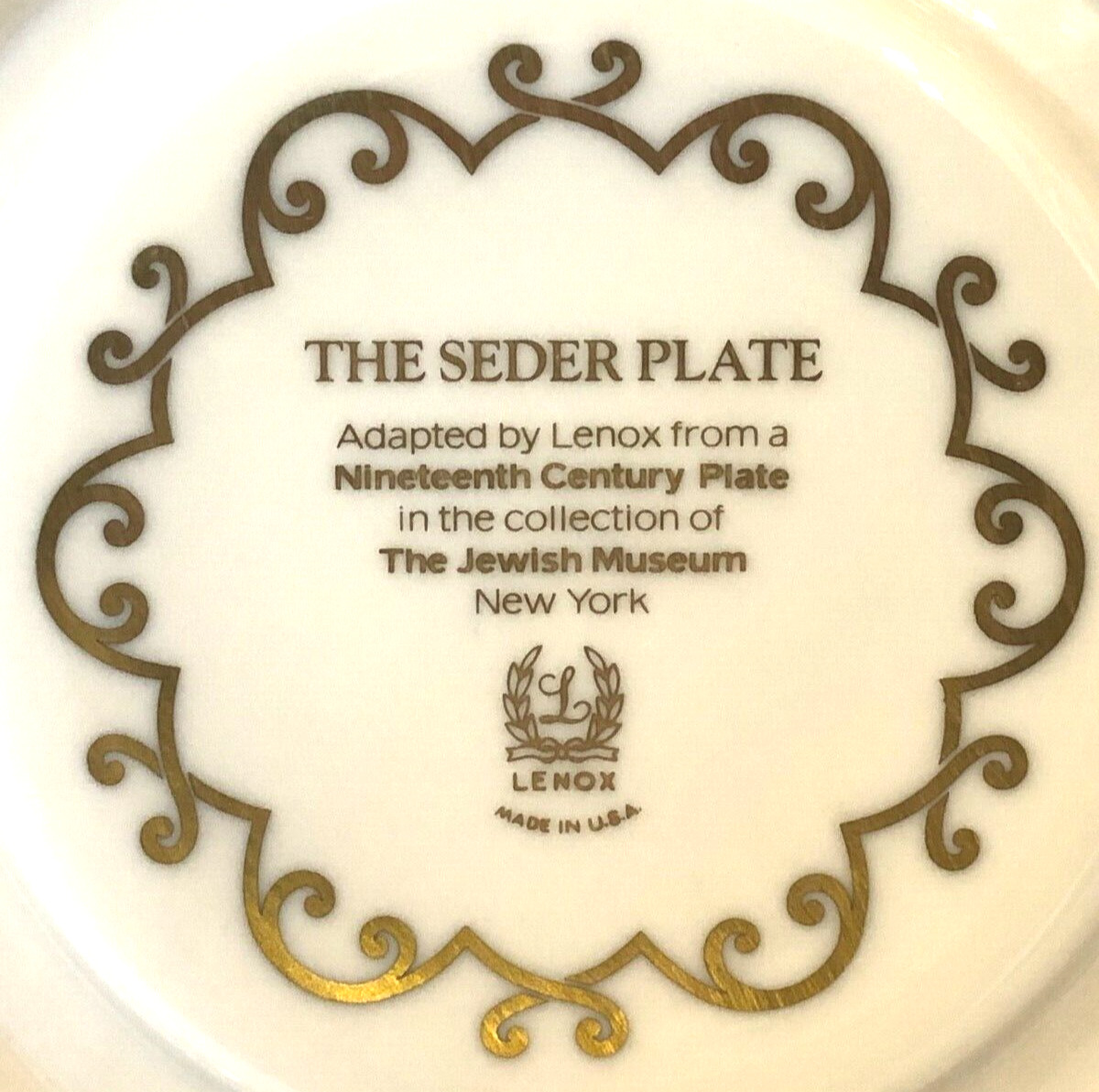 LENOX Vintage Judaica Hebrew Jewish Museum Seder פֶּסַח Pesach Plate Judaism