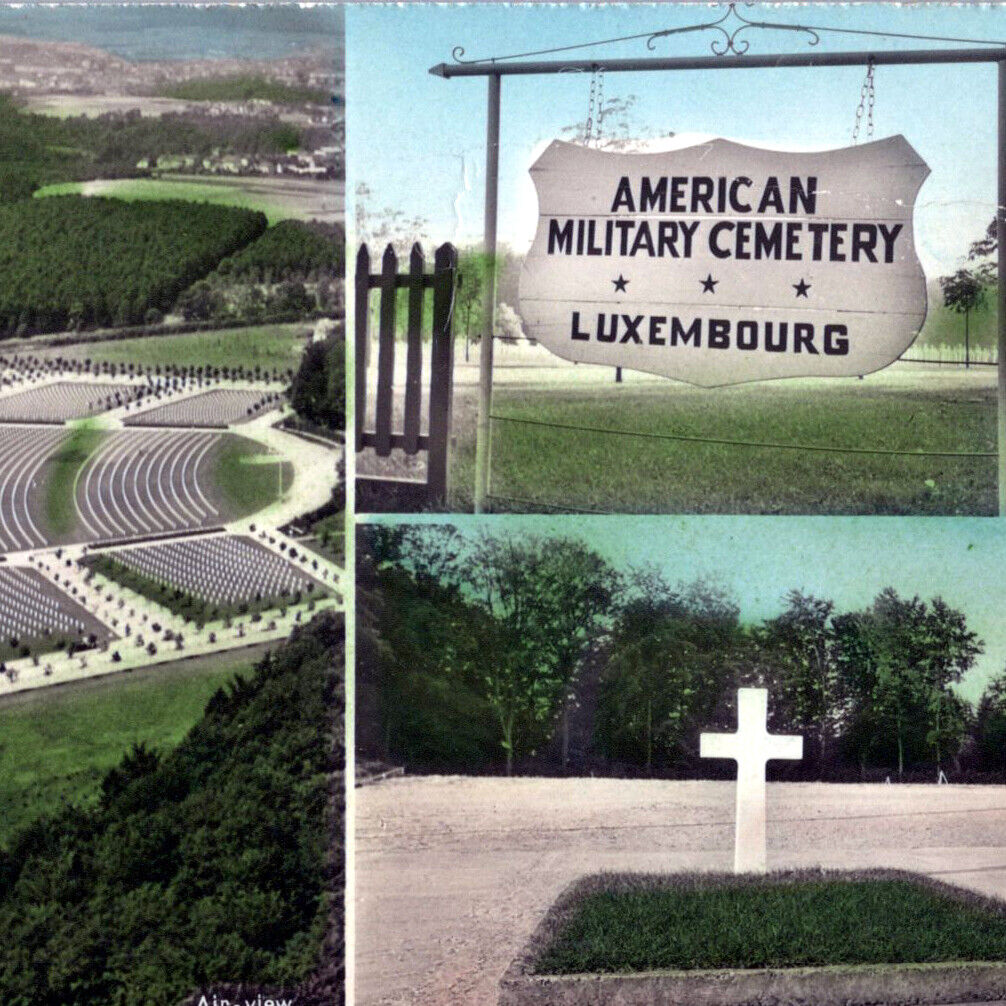Vintage 1959 RPPC American Military Cemetery Luxembourg Hand Colored Postcard