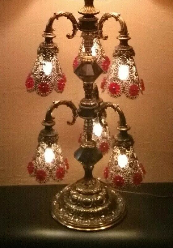 Hollywood Regency Brass Vintage Six Arm Light Table Lamp 