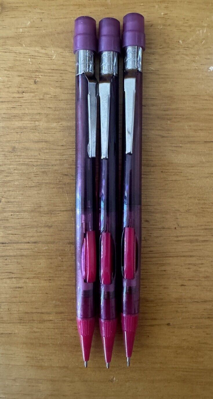 Pentel Mechanical Pencil PD349 Quicker Clicker Purple Red No Grip Lot Of 3