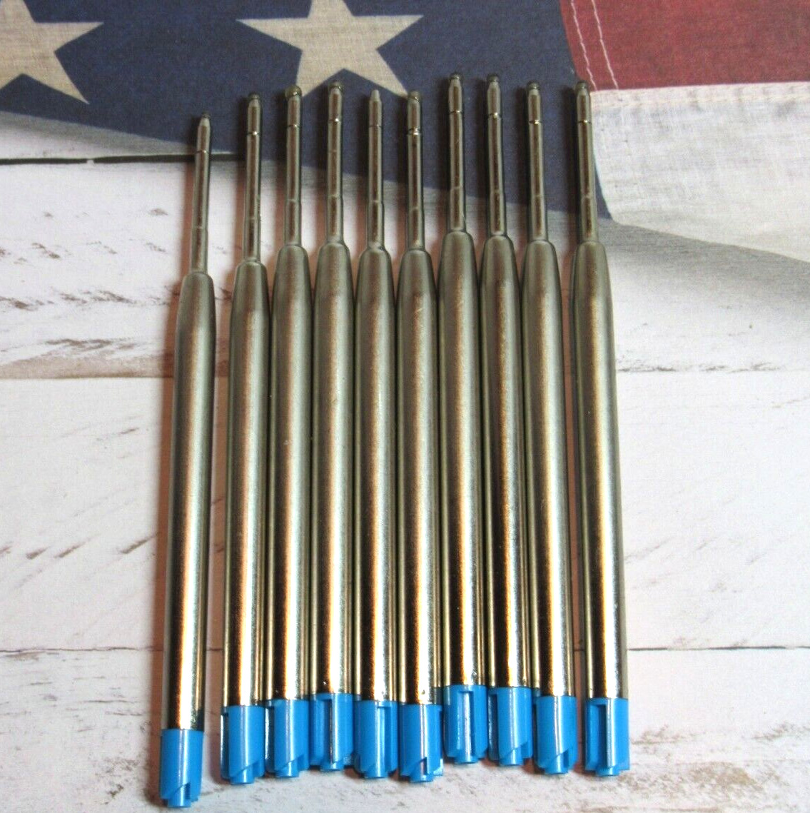 10 BLUE Metal Ballpoint Pen Ink Refills Medium Point Parker Style-USA seller