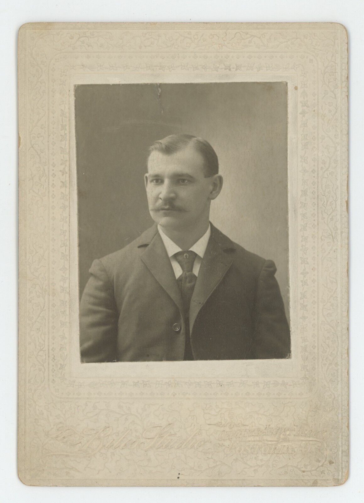 Antique Circa 1900s Cabinet Card Dapper Man With Mustache Biles Fostoria, OH