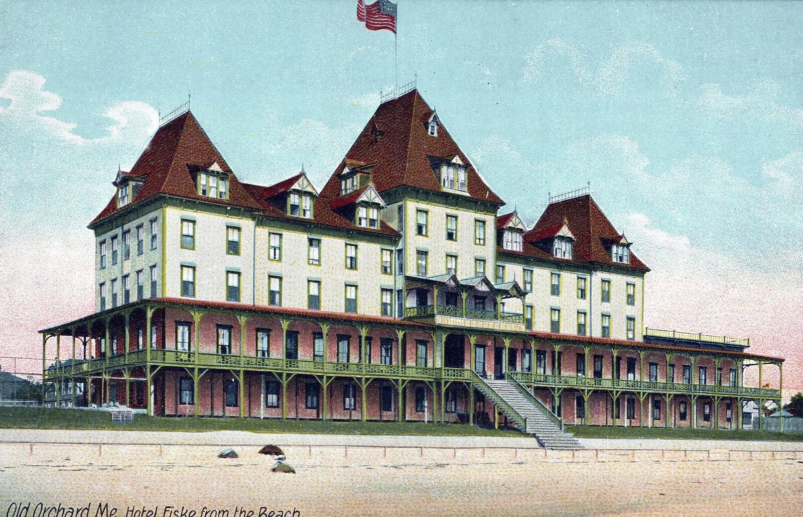 OLD ORCHARD ME - Hotel Fiske From The Beach Postcard