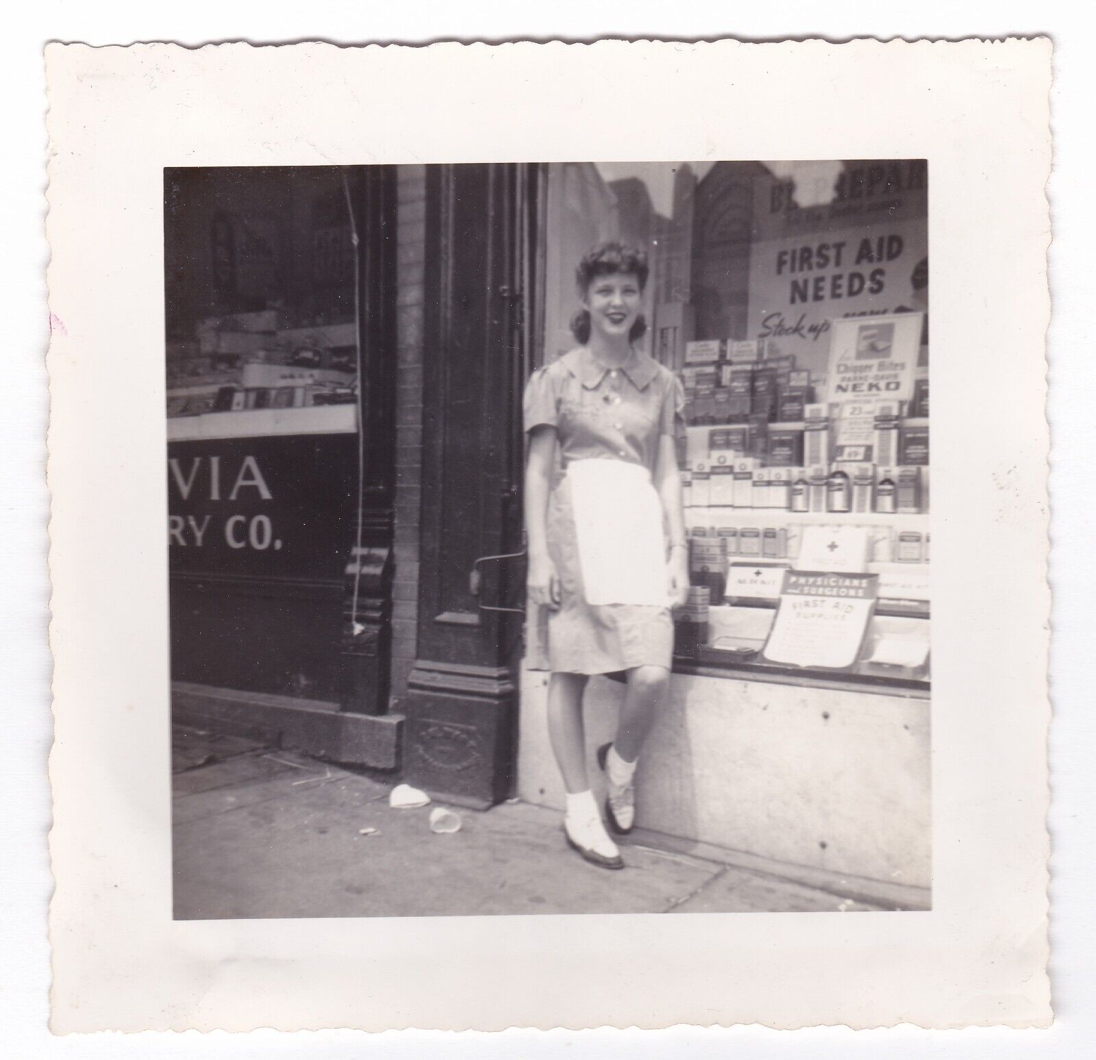 1943 Photo Waitress in Uniform Beautiful Smile & Pose Original OOAK