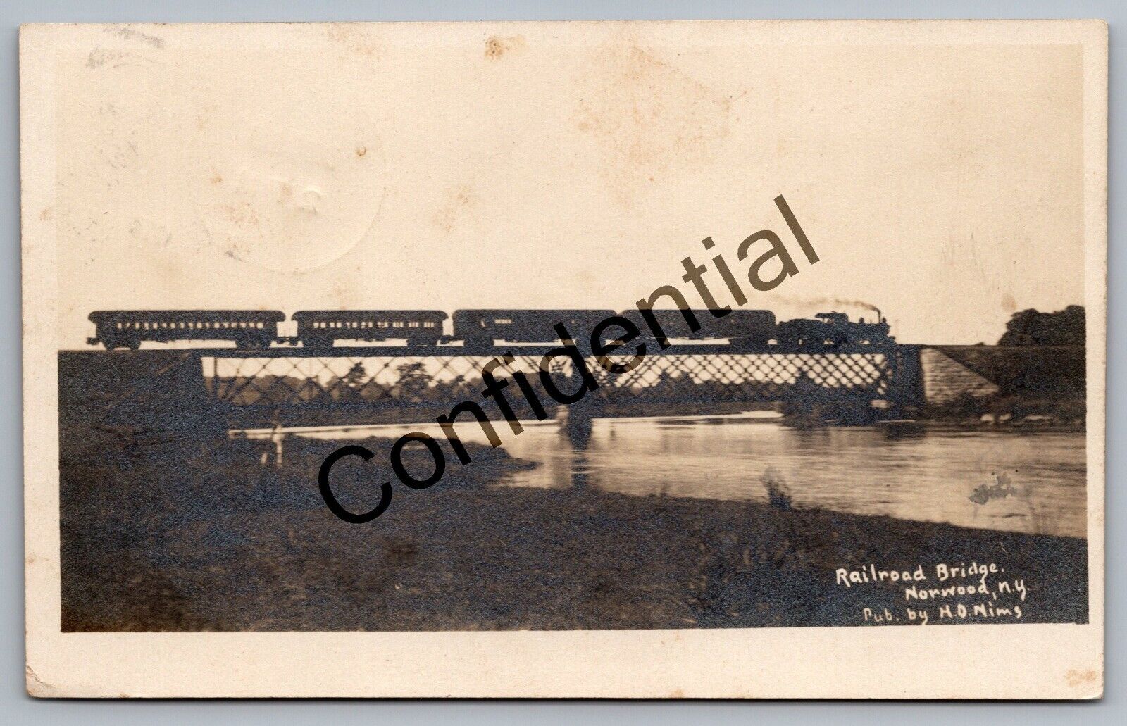 Real Photo Railroad Bridge & Loco Norwood NY St. Lawrence New York Postcard M253