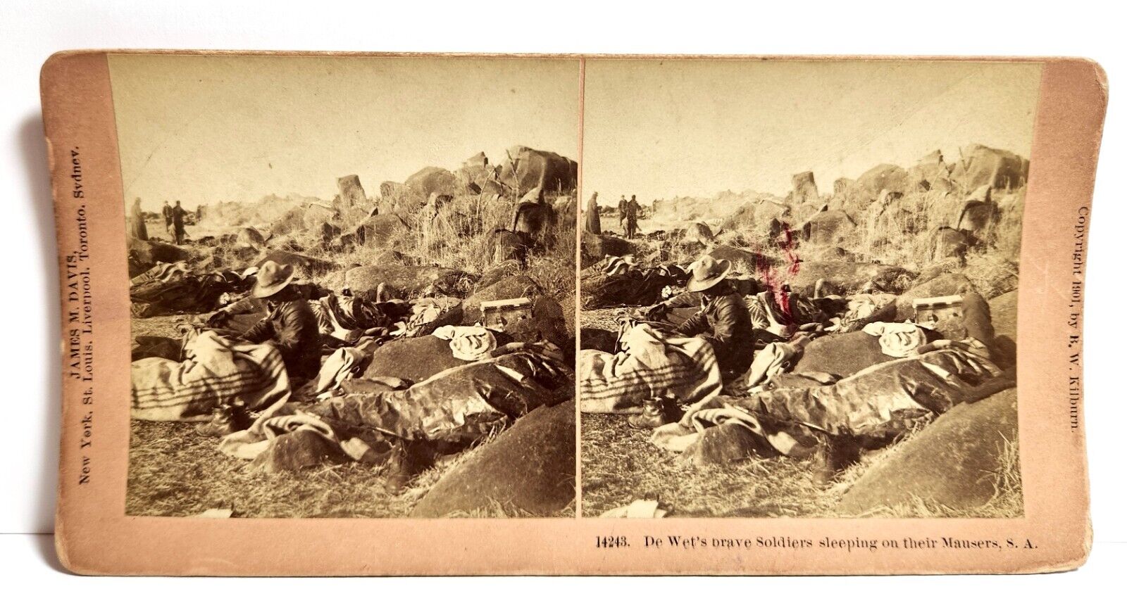 Christiaan De We\'s soldiers Boer War, South Africa Kilburn stereoview card photo