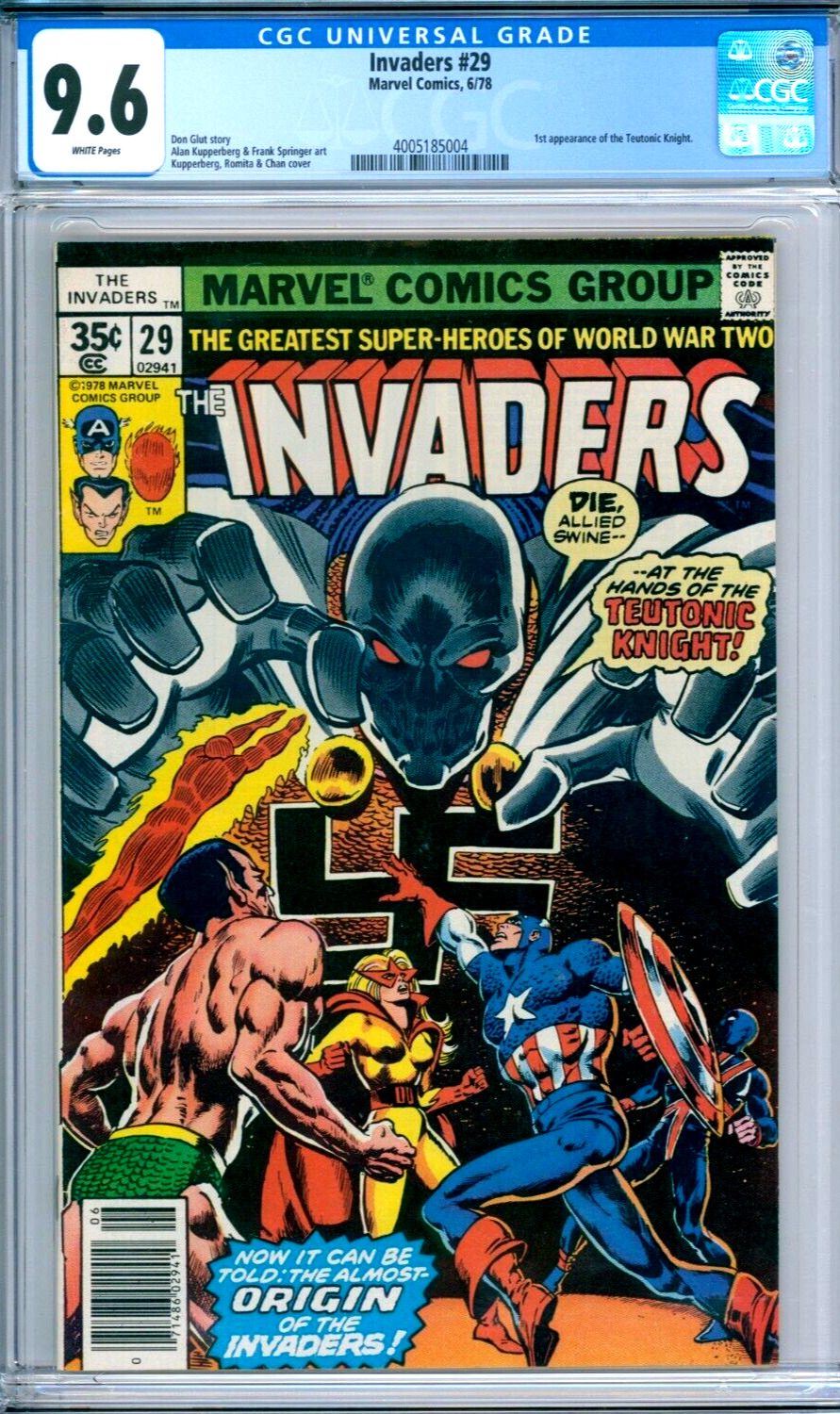 INVADERS 29 CGC 9.6 WP 1st TEUTONIC KNIGHT Swastika WWII WAR Hitler MARVEL 1979