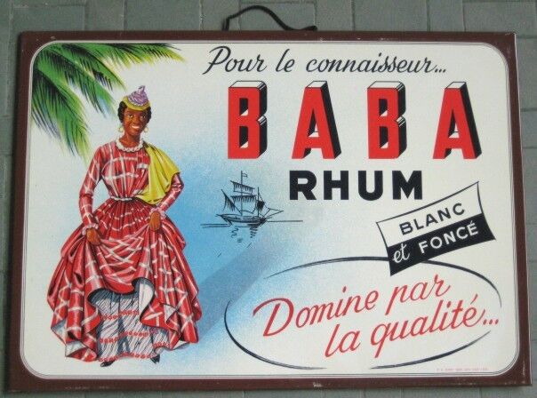 Black Tin Advertising Sign for \'Baba Rhum\' 1958 - Rum - ORIGINAL Mid-Century