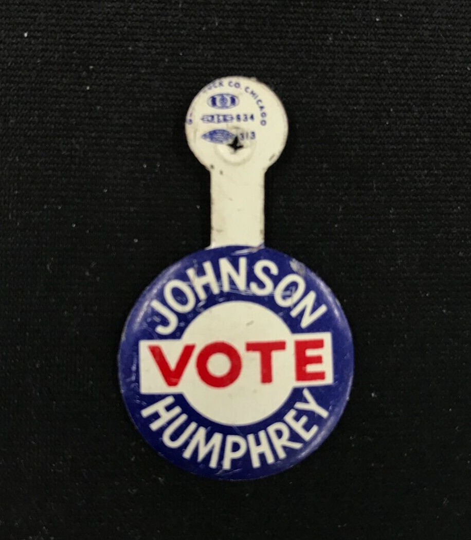 VTG 1964 Vote Johnson-Humphrey Democratic Campaign Tab Over Pin