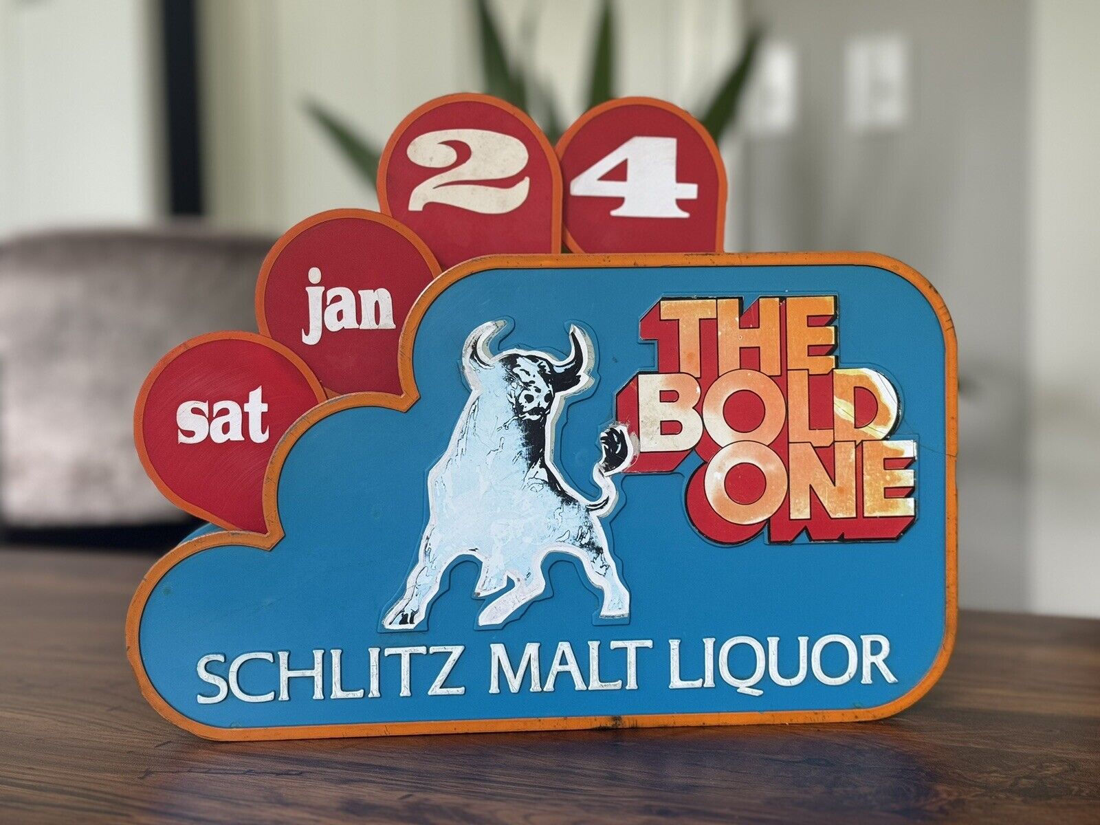 Rare Vintage 1973 Schlitz Bull Flip Date Calendar Advertising Beer Sign