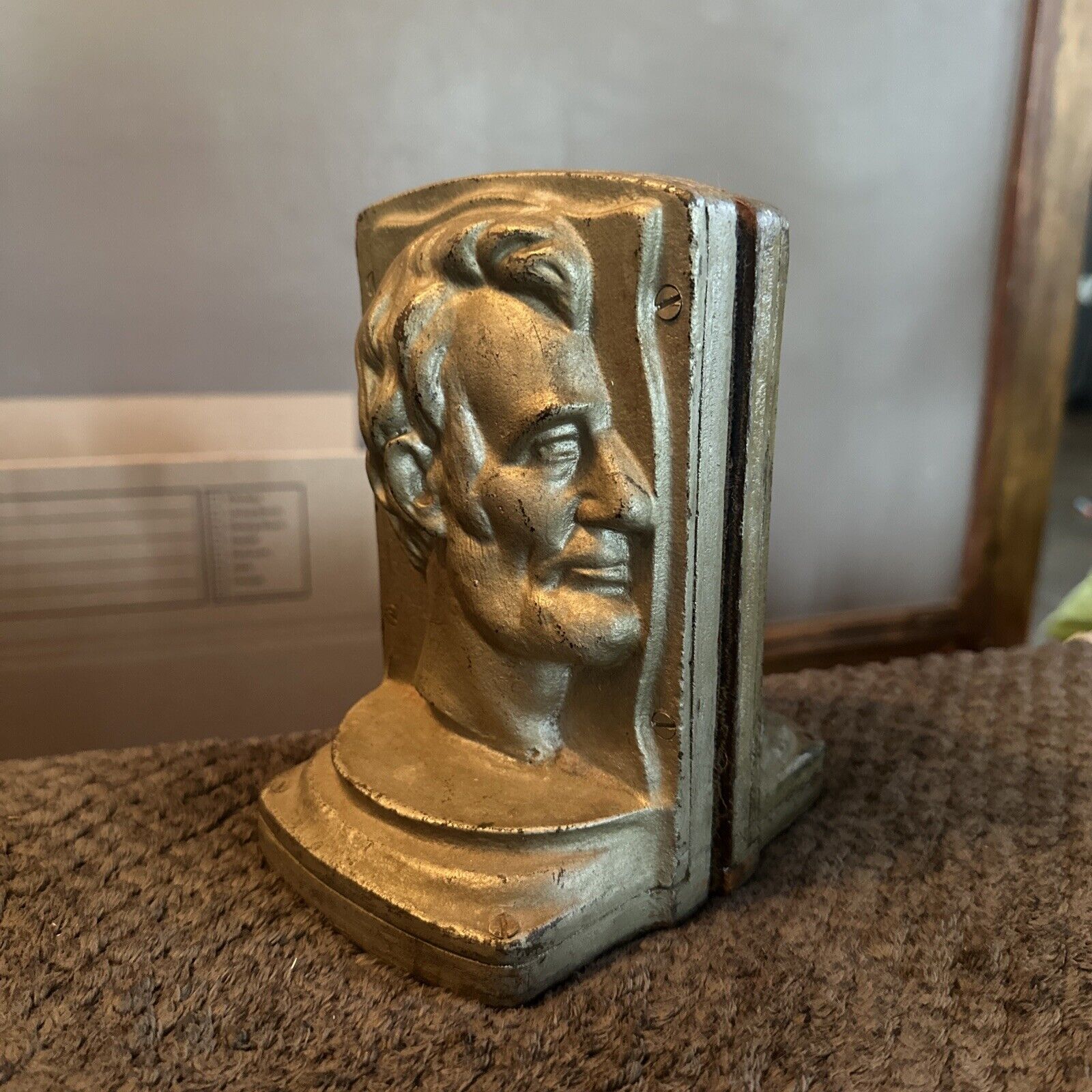 Rare Abraham Lincoln Bronze Bust Profile Bookends/Door Stops