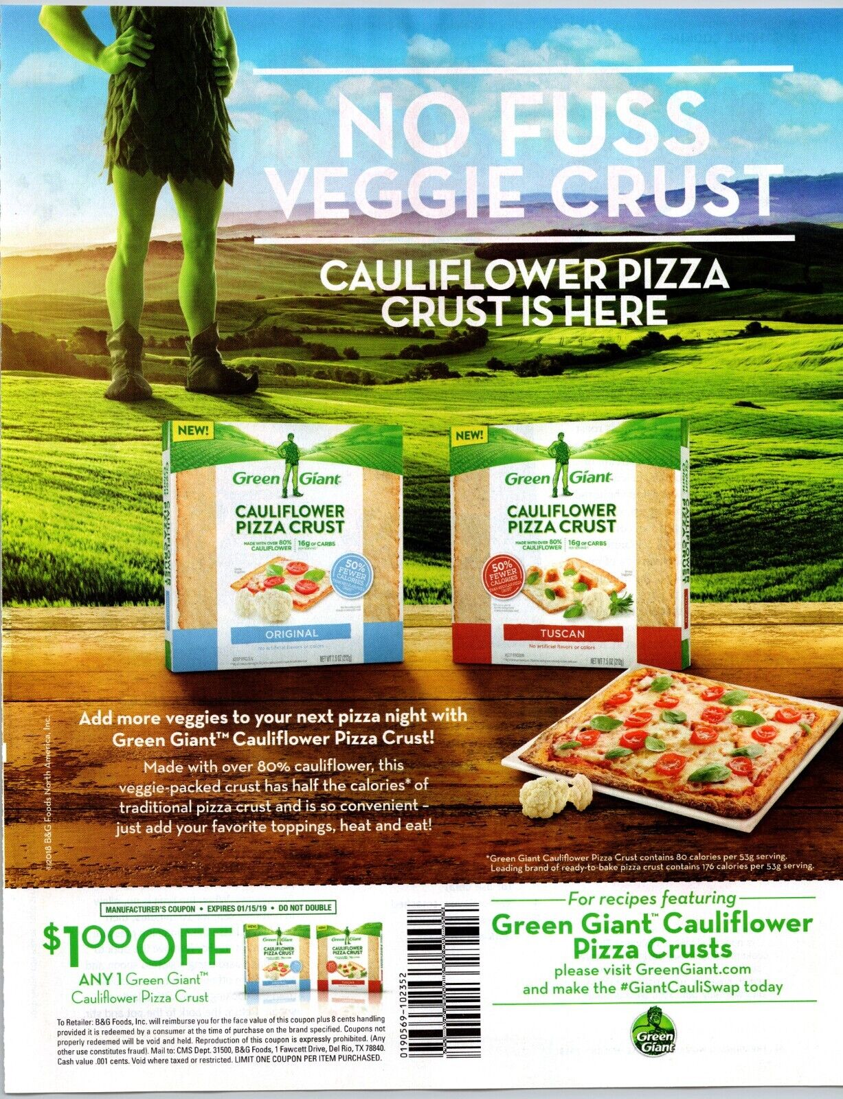 2018 Green Giant Cauliflower Pizza Crust Original & Tuscan Vegie Crust Print Ad