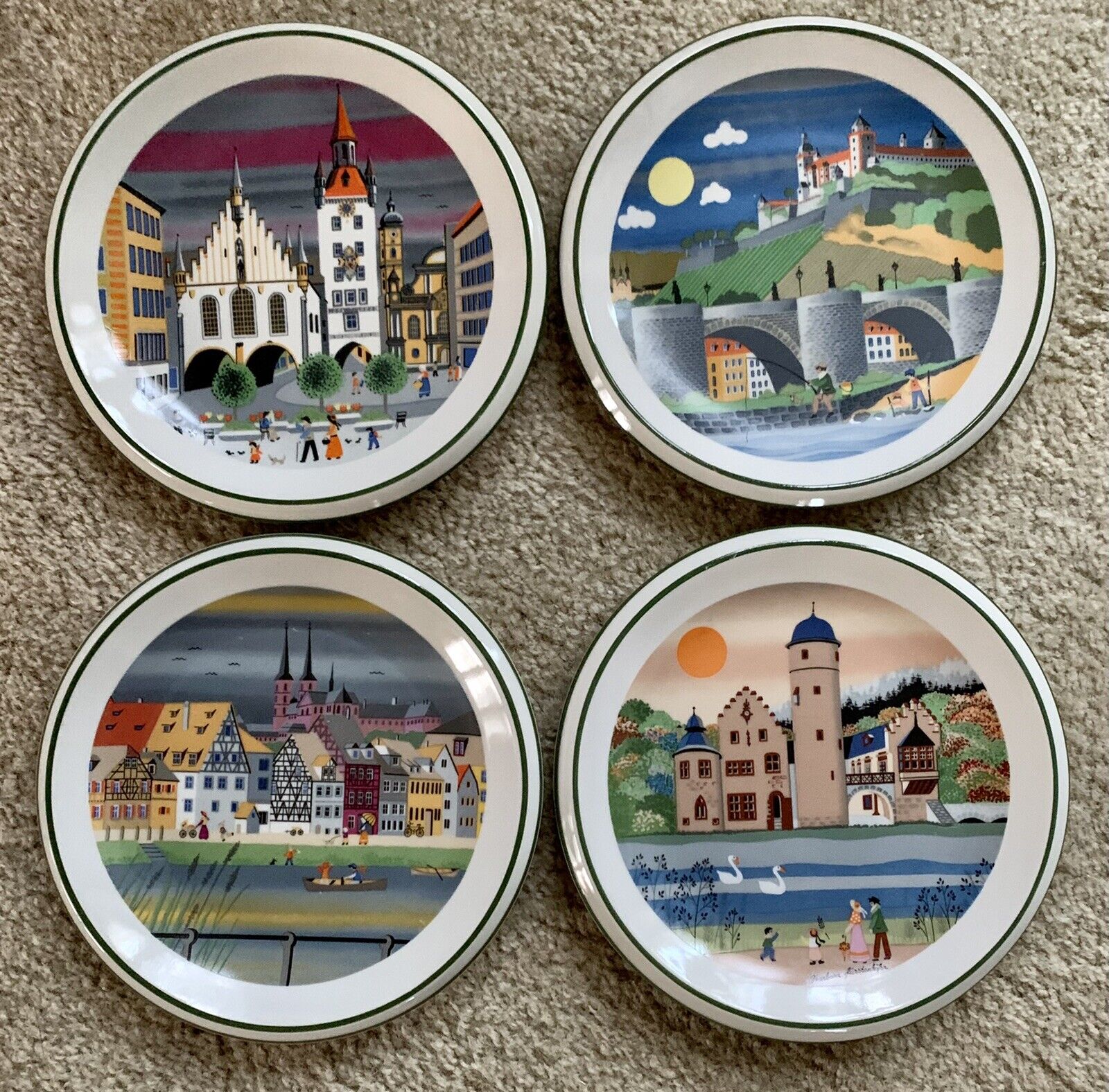 4 - Barbara Furstenhofer Porcelain Wall Plates Wurzburg  7.5” Rare Set