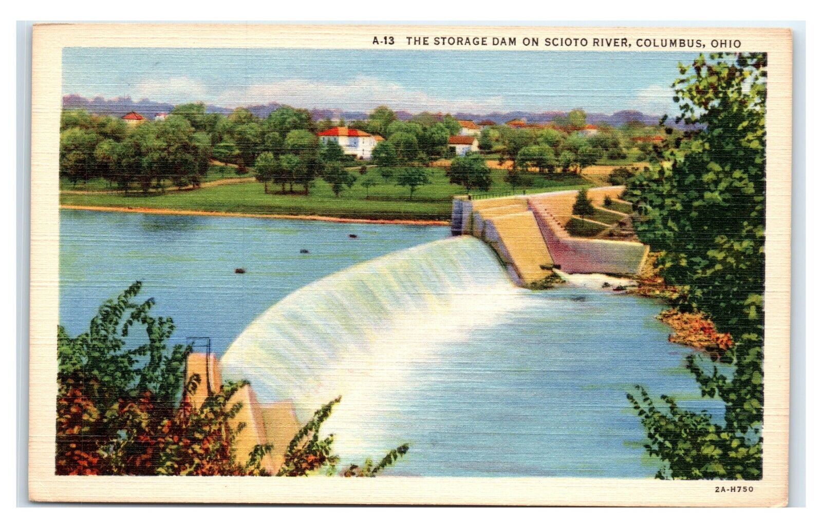 Postcard The Storage Dam on Scioto River, Columbus OH Ohio linen A24