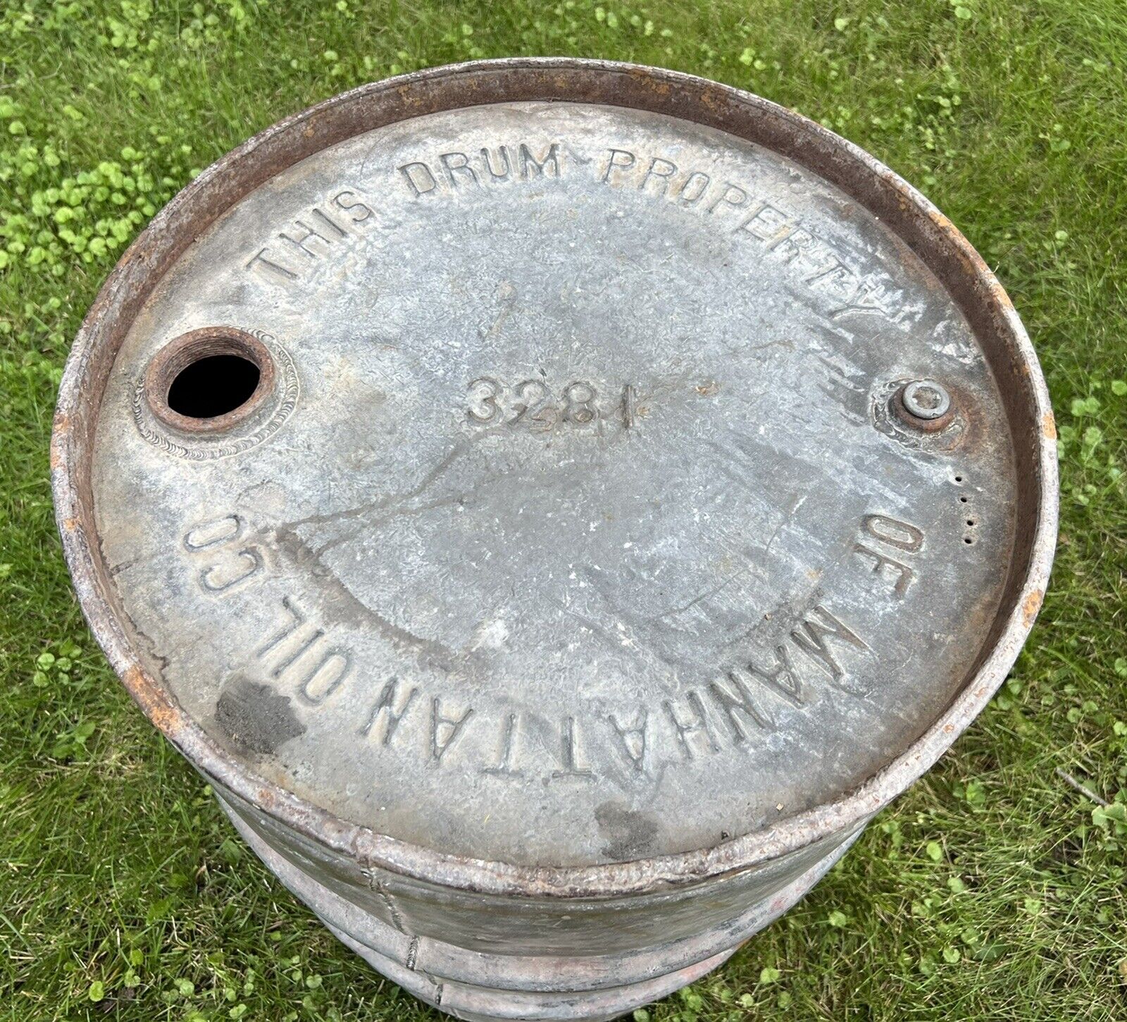 RARE Antique Manhattan Oil Co 55 Gallon Drum Can Barrel Pre 1917 Gas Tin Sign