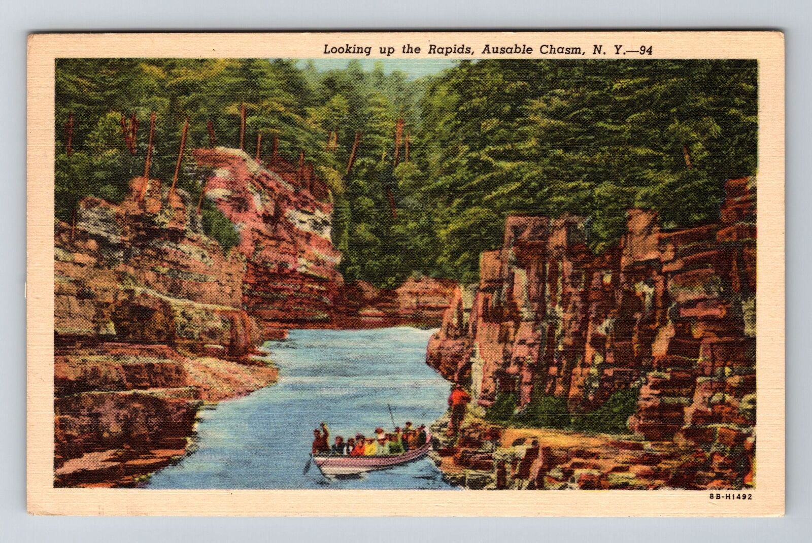 AuSable Chasm NY-New York, Looking Up The Rapids Vintage c1955 Souvenir Postcard