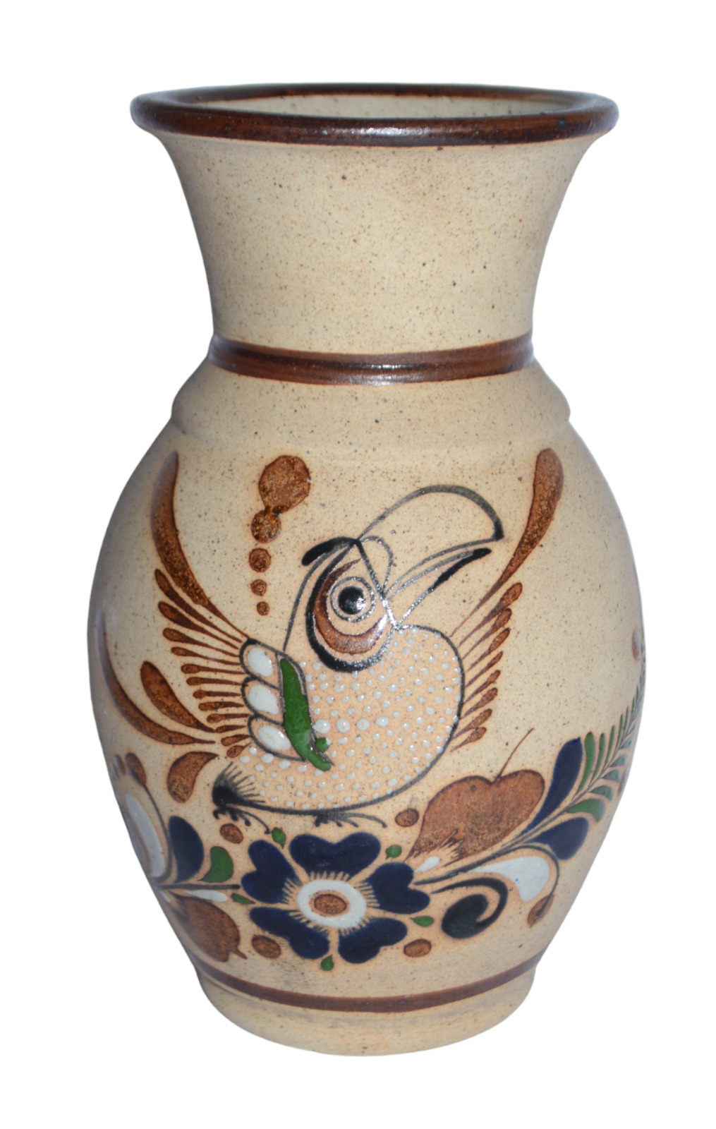 Vtg Mexican Pottery Vase Hand Painted Ceramic Bird Tonala Style Stoneware 8\