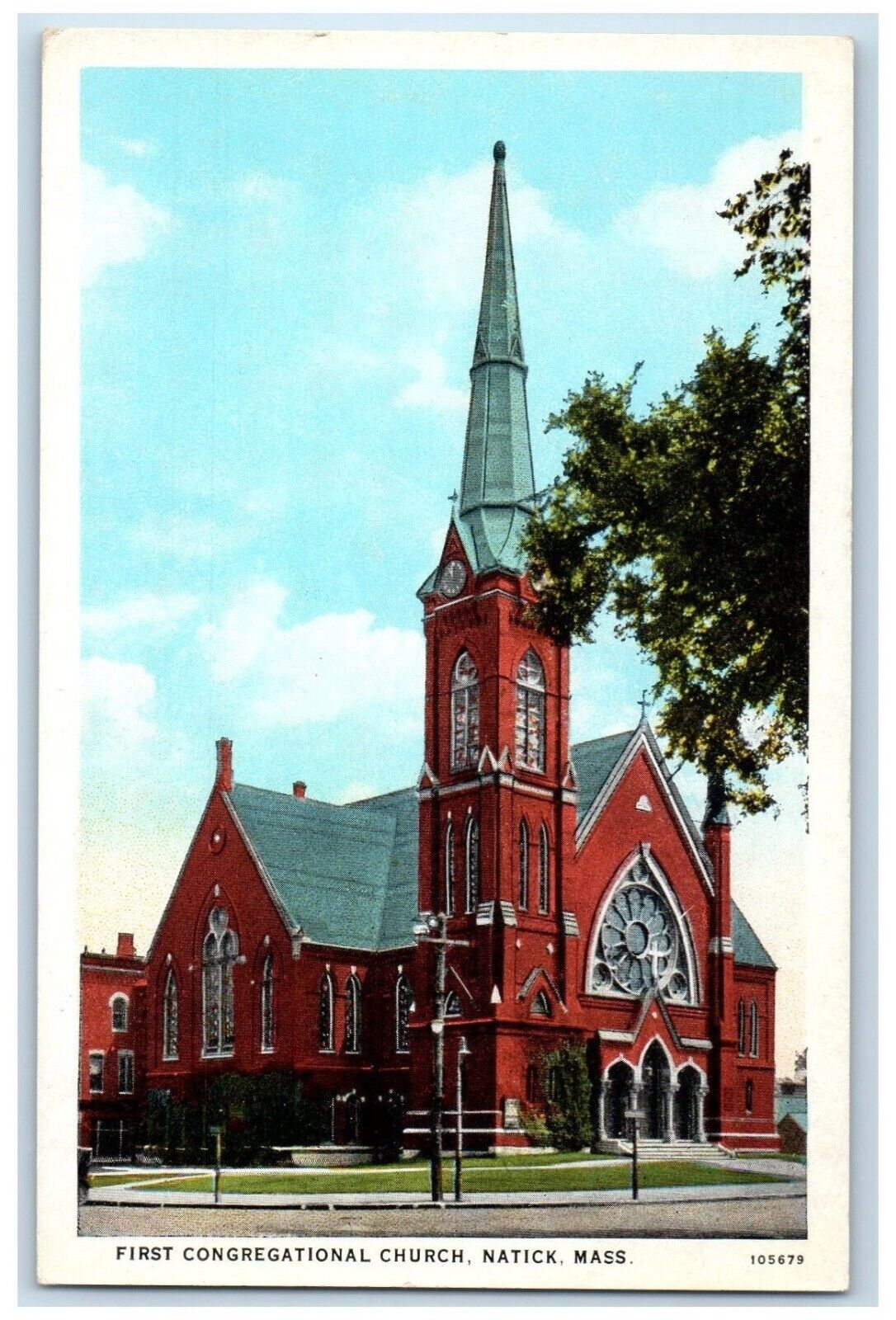 c1930's First Congregational Church Natick Massachusetts MA Vintage Postcard