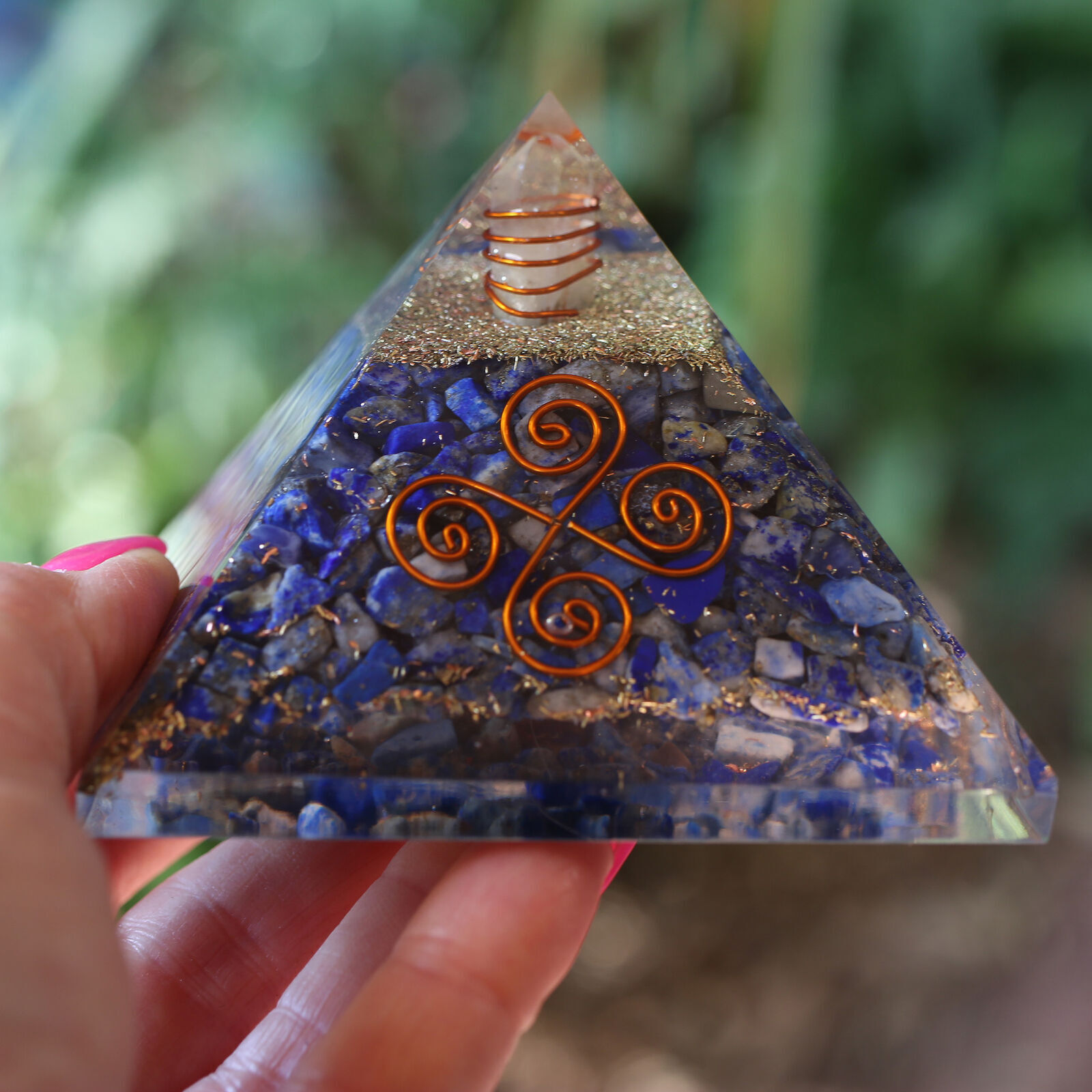 Lapis Lazuli Orgone Pyramid LARGE 3 inch 75mm 4 Coil EMF & 5G Protection