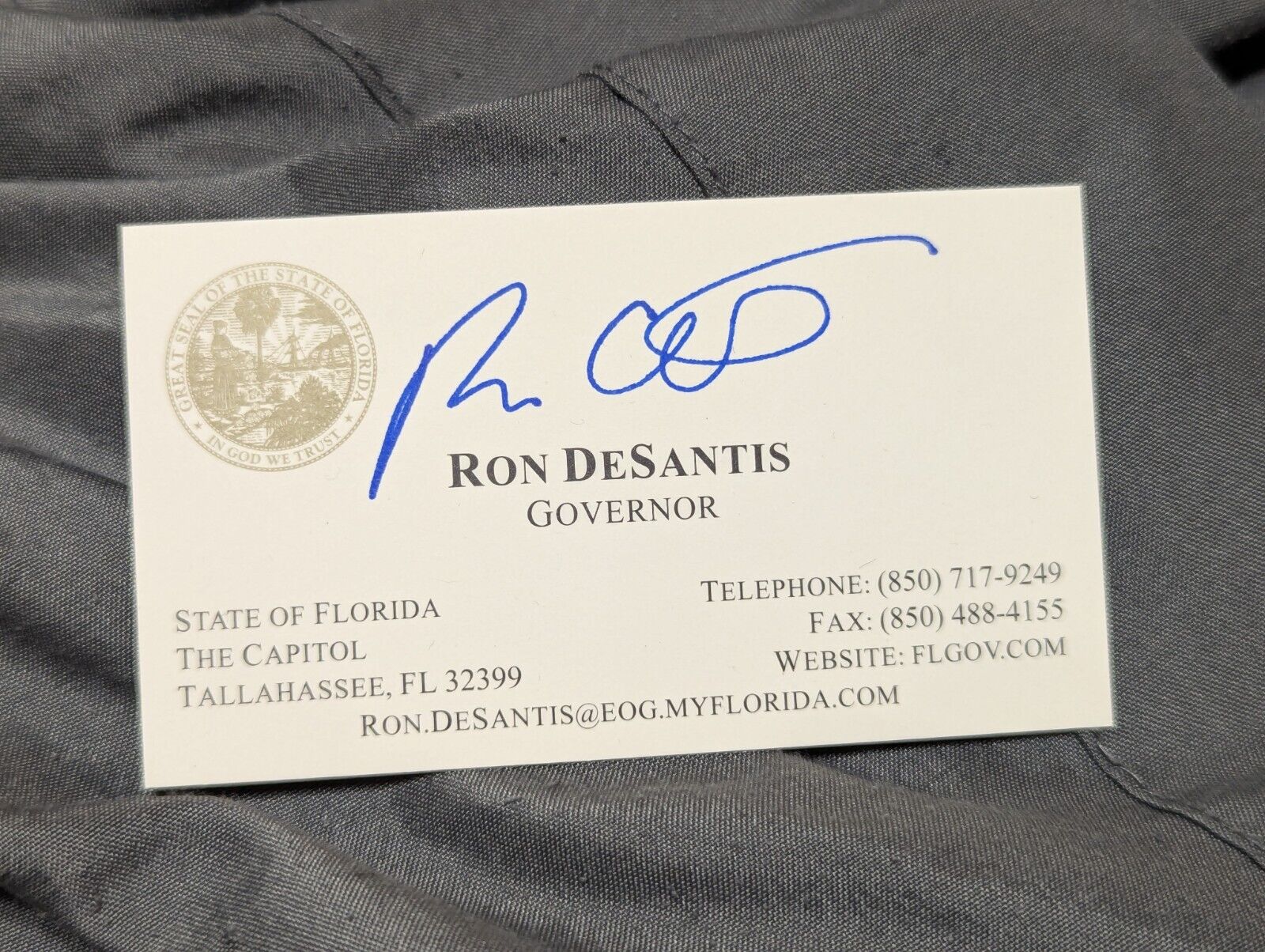 Ron DeSantis Governor of Florida AUTOPEN Autographed Business Card