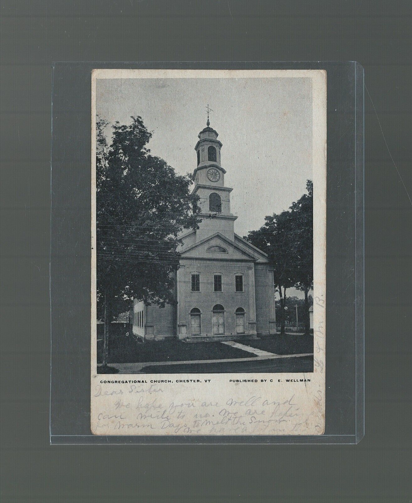 Postcard Congregational Church Chester Vermont to Winchendon Massachusetts 1909