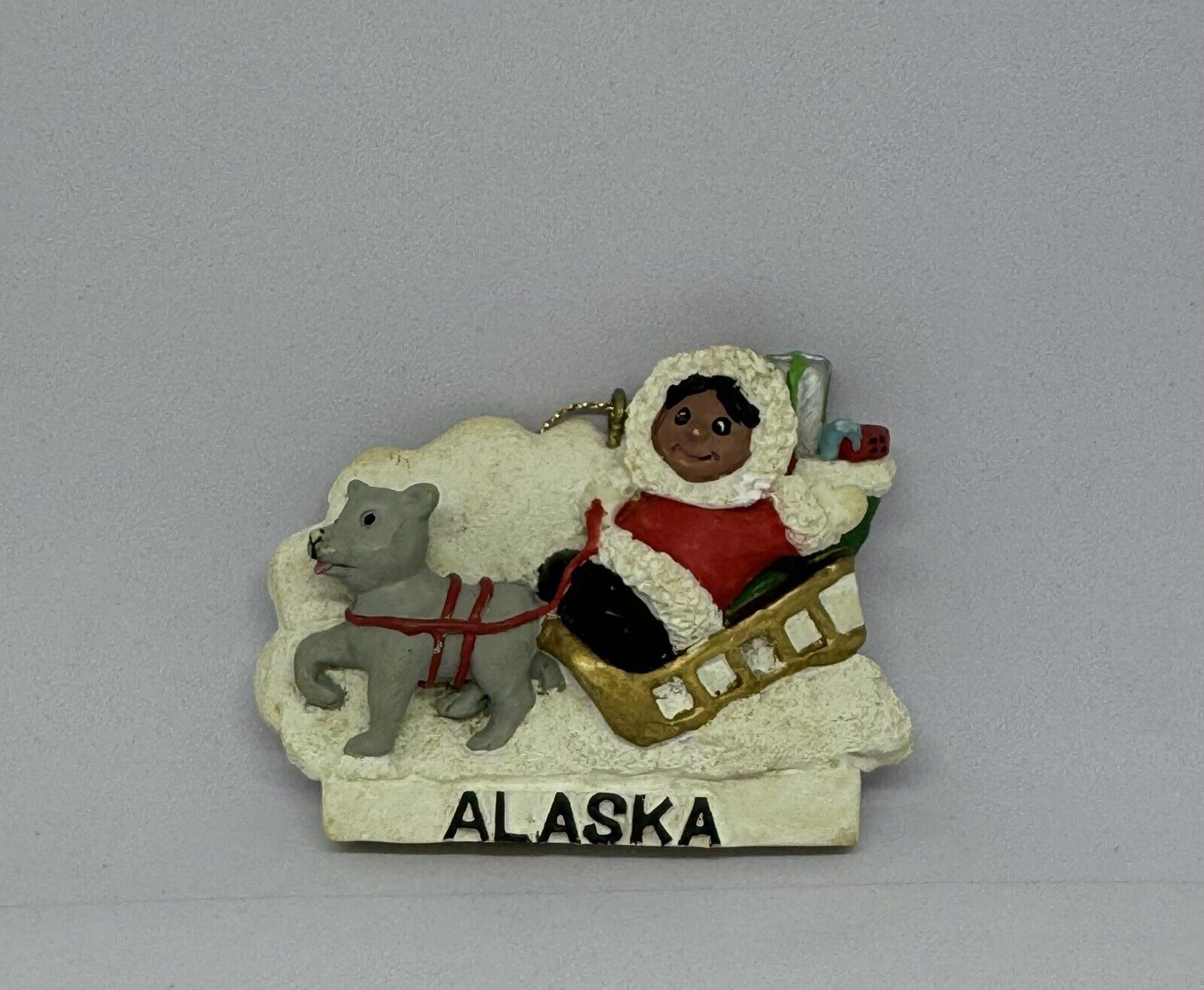 Alaska Eskimo Dogsled Vintage Tourist Resin Christmas Ornament