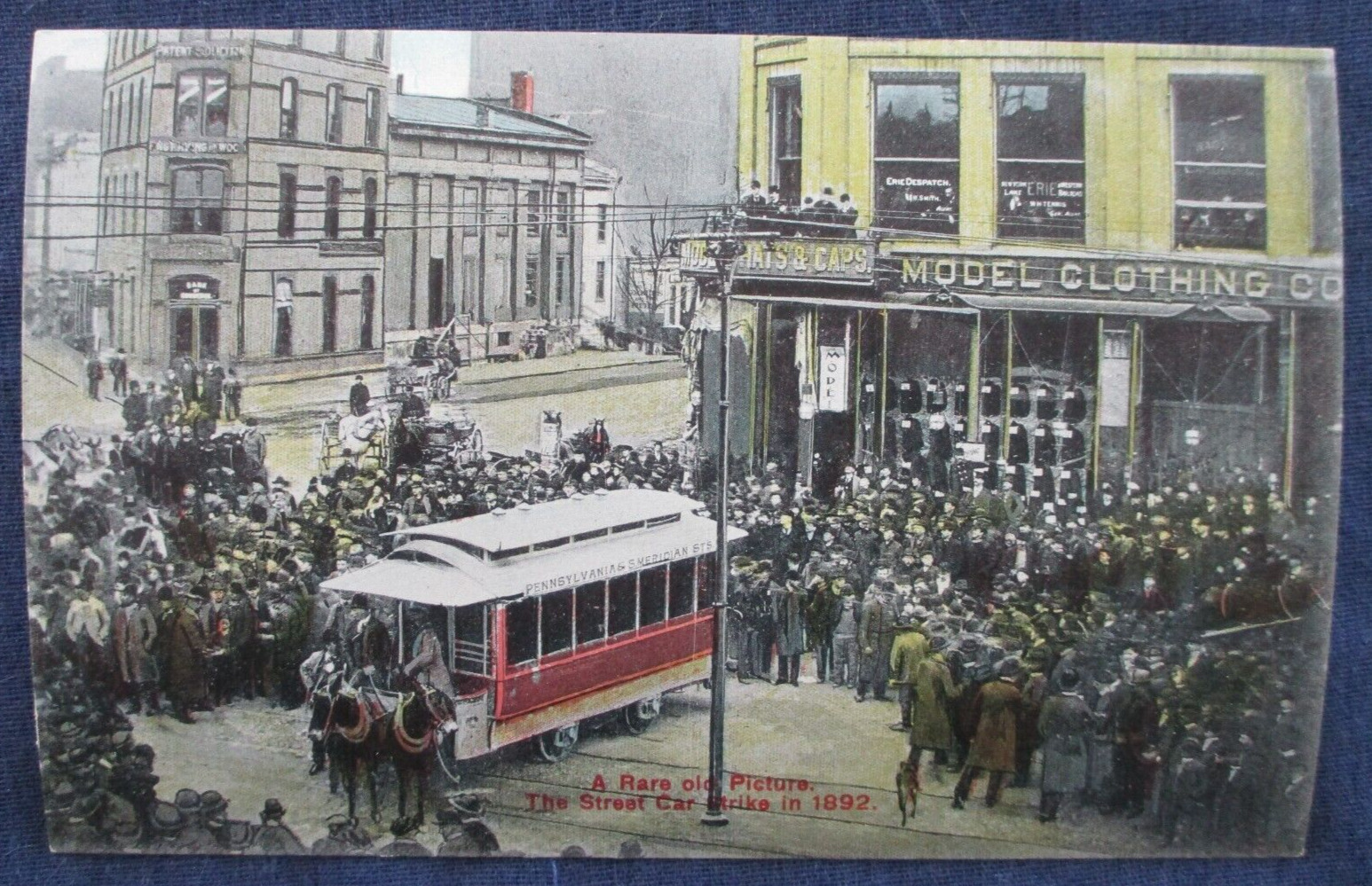 ca1910 Postcard Indianapolis Indiana Trolley Big Crowd 1892 Street Car Strike