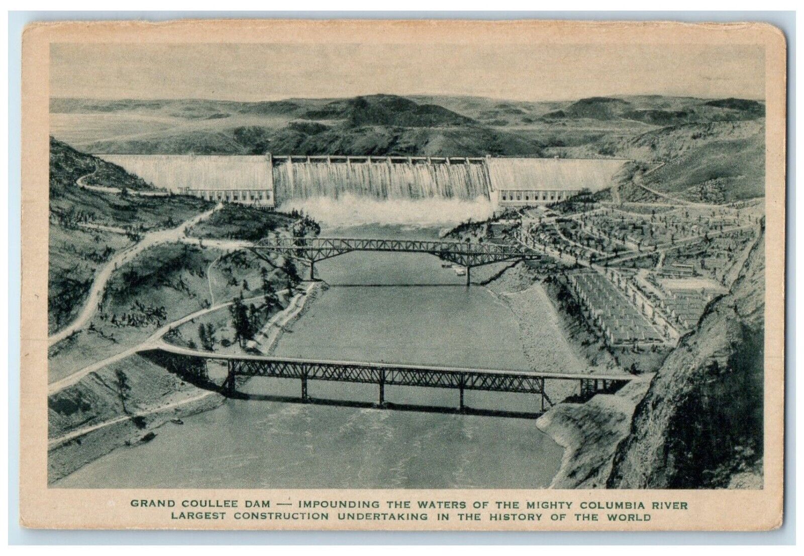 c1940 Grand Coulee Dam Impounding Waters Columbia Washington WA Vintage Postcard