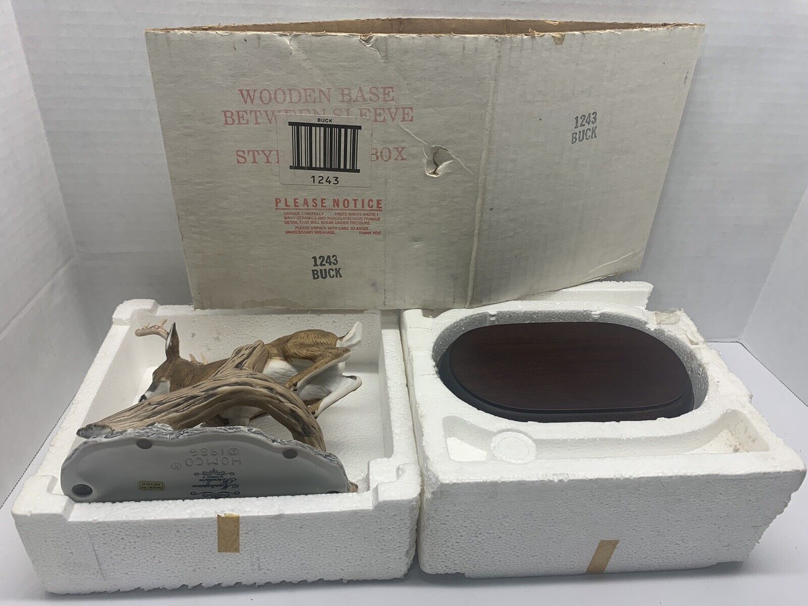 LOOK NEW VINTAGE Homco 1986 White Tail Buck Ceramic Figure WITH Base & Box