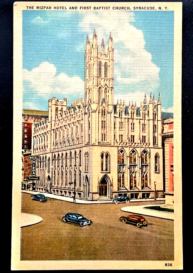 SYRACUSE NEW YORK Antique Unused Linen Postcard The Mizpah Hotel Baptist Church