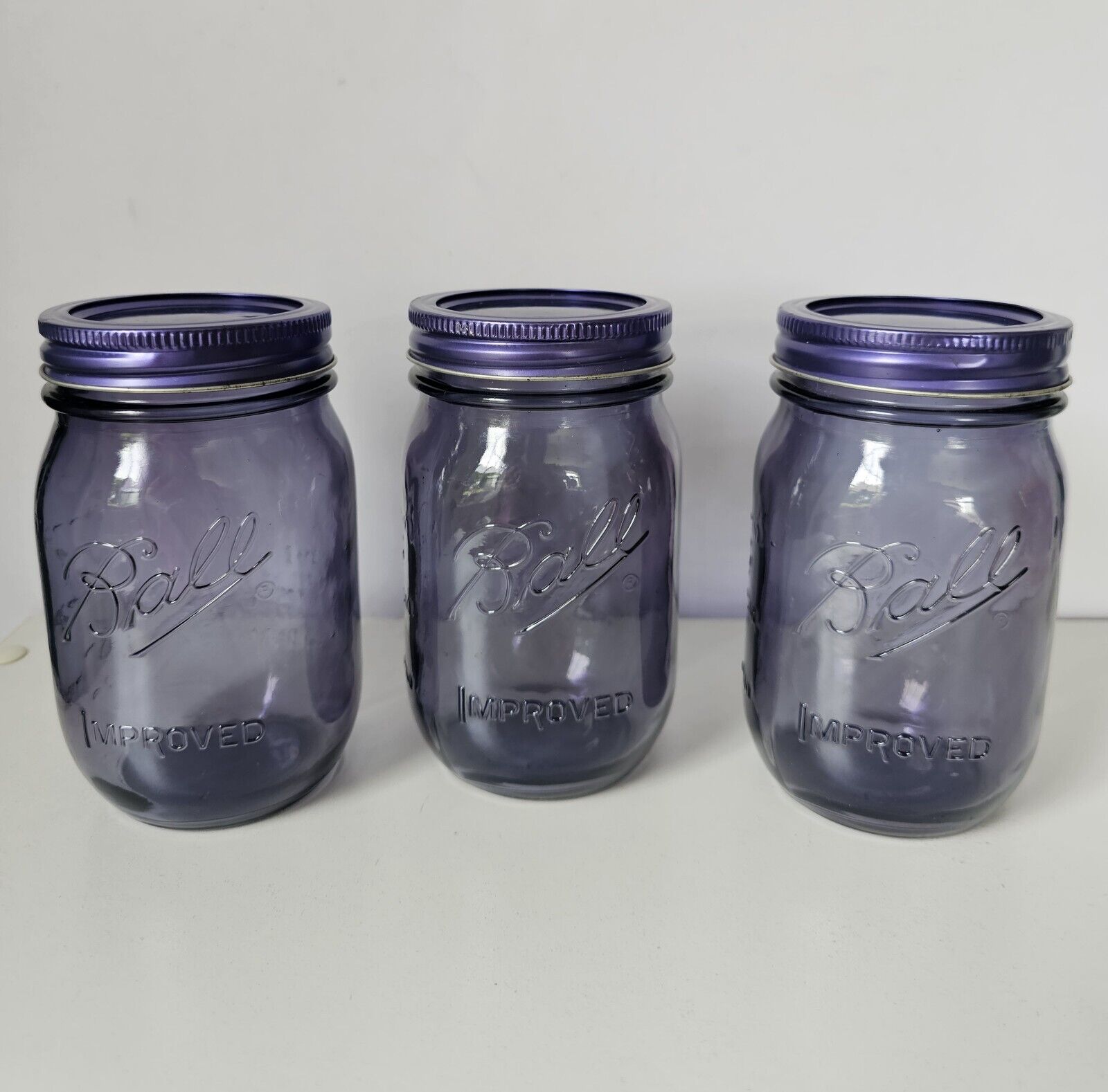 3 Purple Ball Jars Heritage 100th Anniv Edition Vintage Mason Pint Lids 16oz