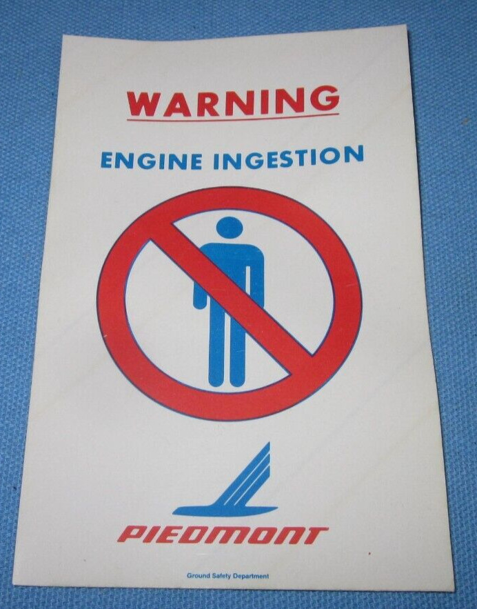 Small Vintage Piedmont Airlines Decal ~ Warning Engine Ingestion