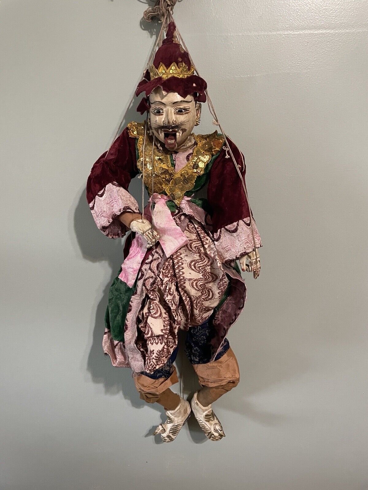 Vintage Thai Marionette String Puppet Wooden Burmese Handmade Traditional Dress