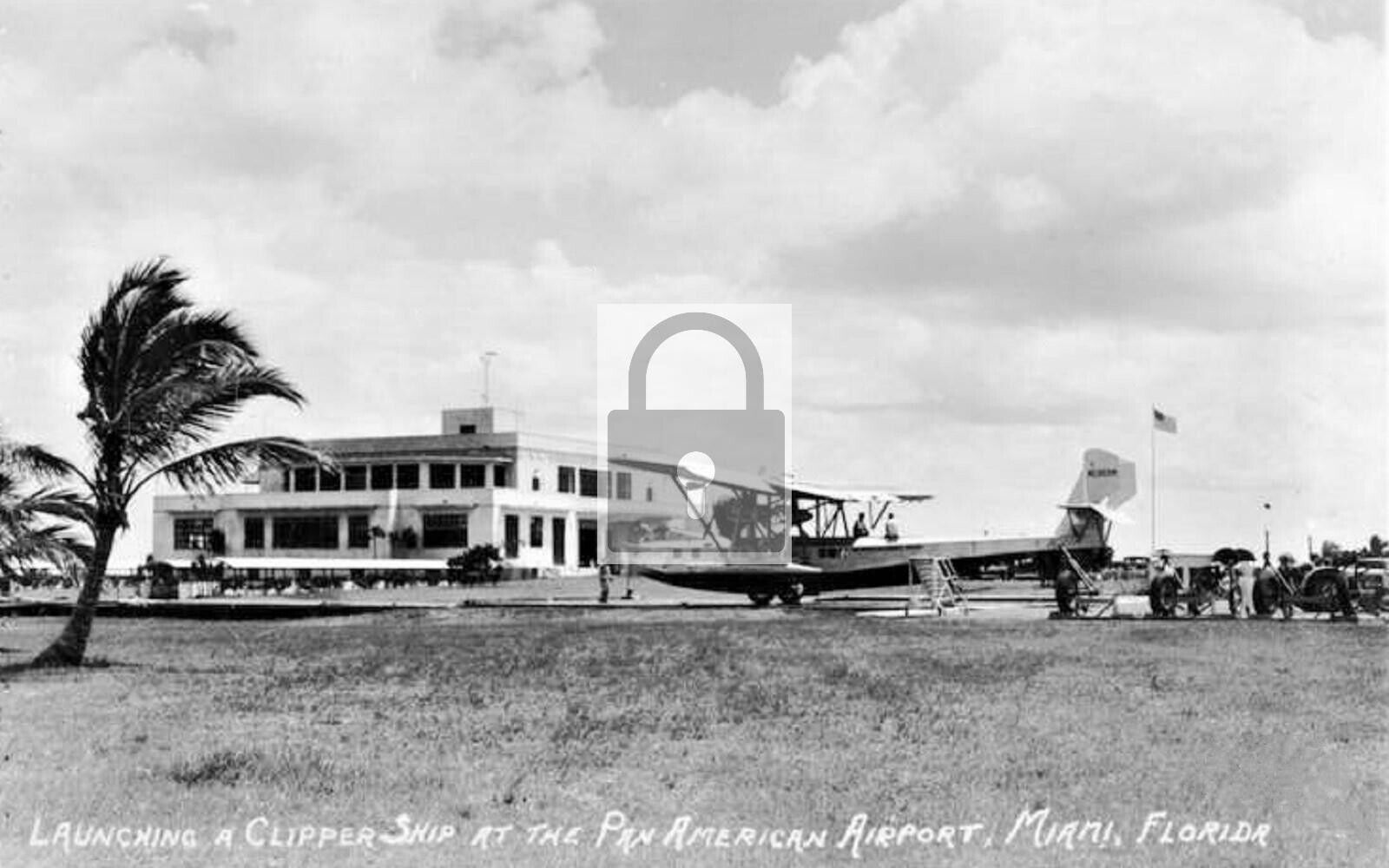Launching Clipper Ship Pan American Airport Miami Florida FL Reprint Postcard