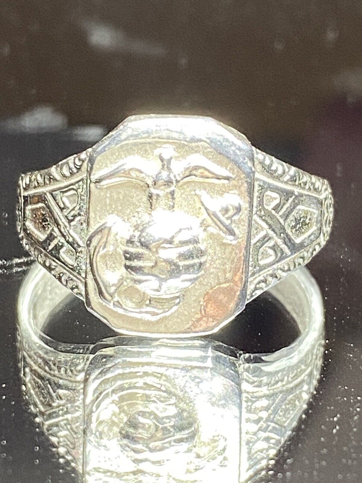 Marine Corp USMC Vintage 925 Sterling Silver US MC Size 10 Ring Licenced