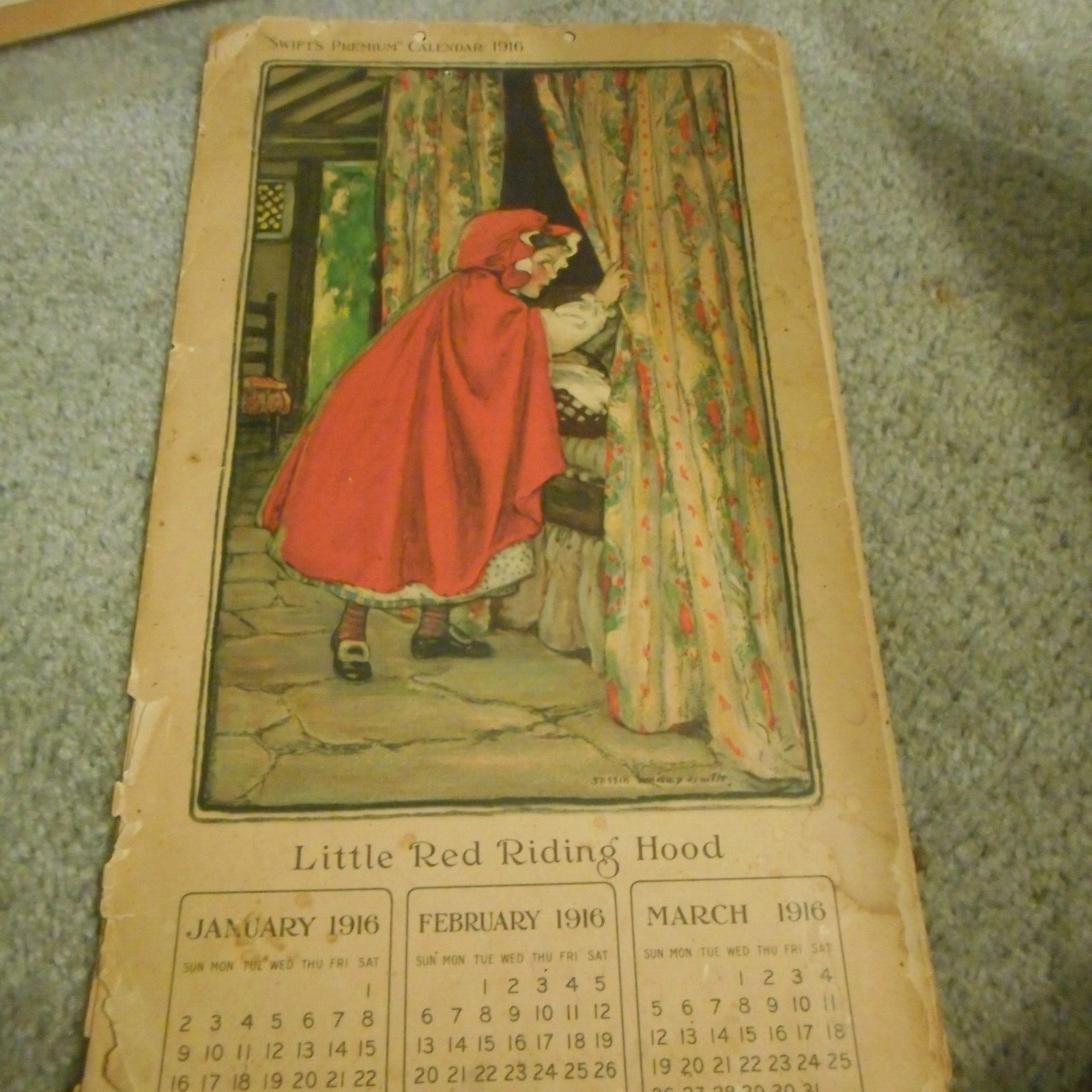 Antique 1916 Little Red Riding Hood Swift\'s Premium Calendar Chicago