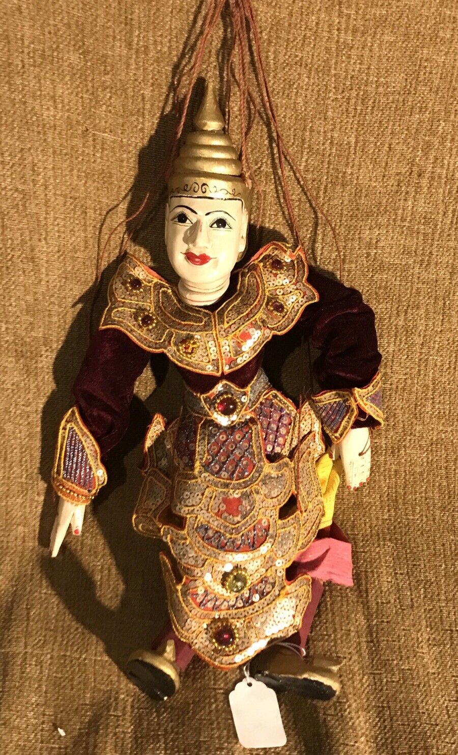 VTG Thai Marionette 6 String Puppet Rare 18” Hand Carved Wood
