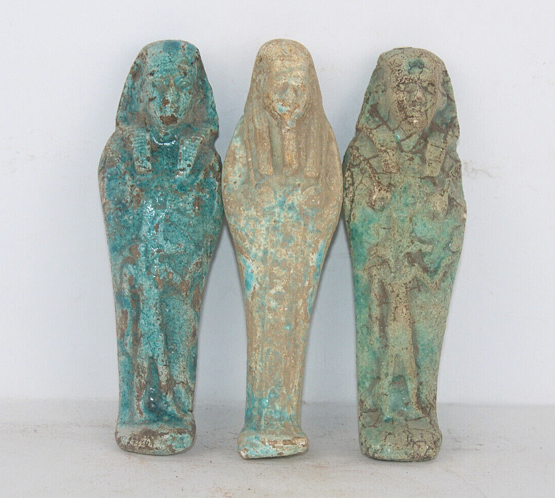 3 RARE ANCIENT EGYPTIAN PHARAONIC ANTIQUE USHABTI Shabti Statues EGYCOM (BS)