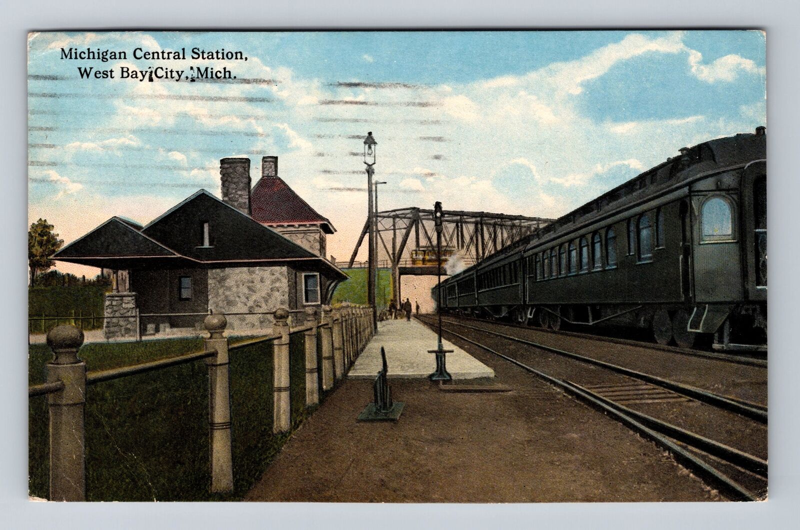 West Bay City MI-Michigan, Michigan Central Station, Vintage c1915 Postcard