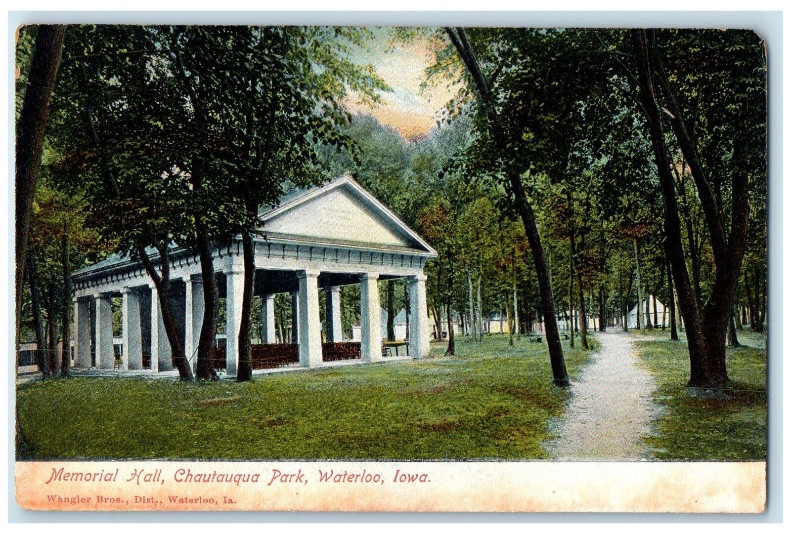 c1920's Memorial Hall Chautauqua Park Waterloo Iowa IA Unposted Vintage Postcard